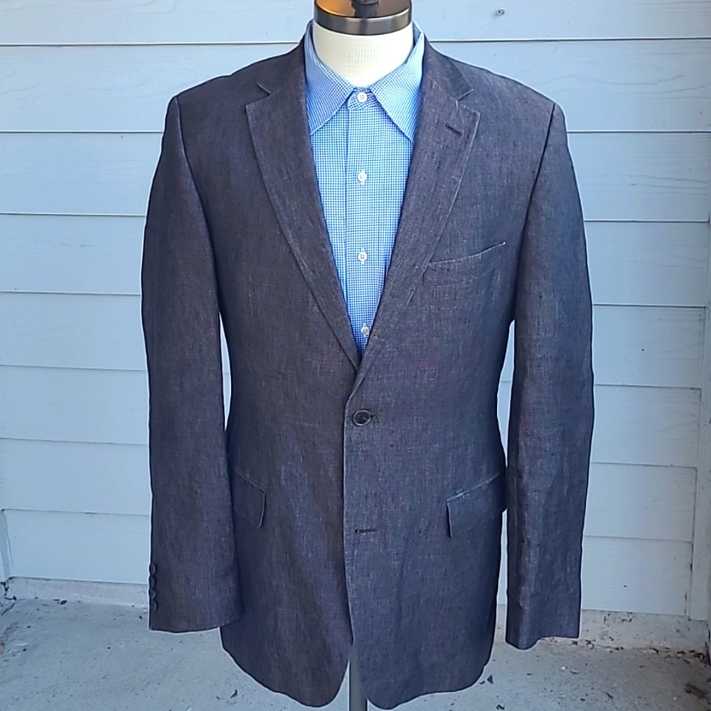 HUGO‎ BOSS Pasolini Dark Brown Weave Linen Sz 40 L Sport Coat Blazer